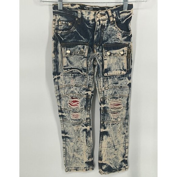 Smith & Graham Hustle Today Distressed Acid Wash Denim Cargo Jeans‎ Size 7 - Picture 4 of 9